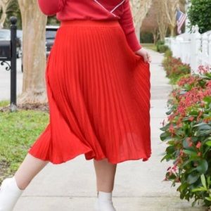 Red Pleated A-Line Skirt